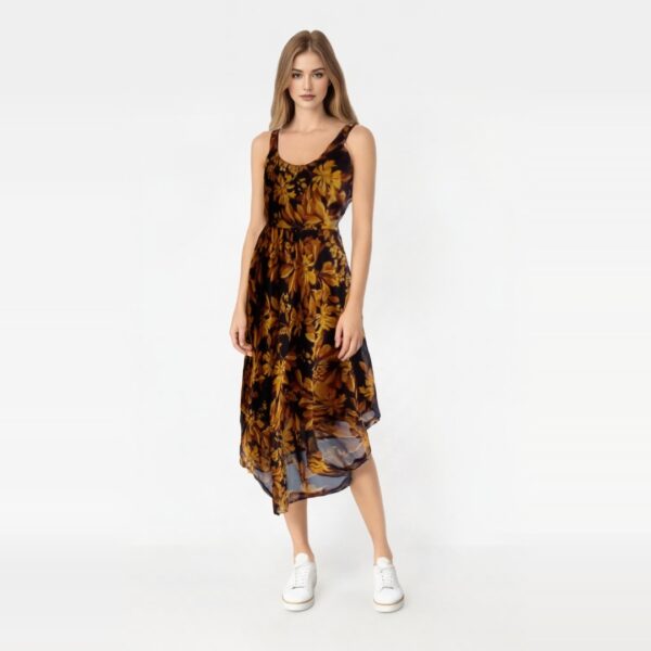 Georgette Yellow/Black Floral Dress